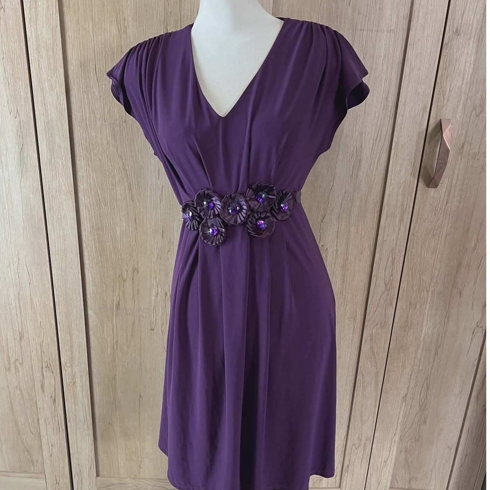 Vintage Bellyssima Purple V-Neck Rosette Waist Cocktail Dress  Long Large‎